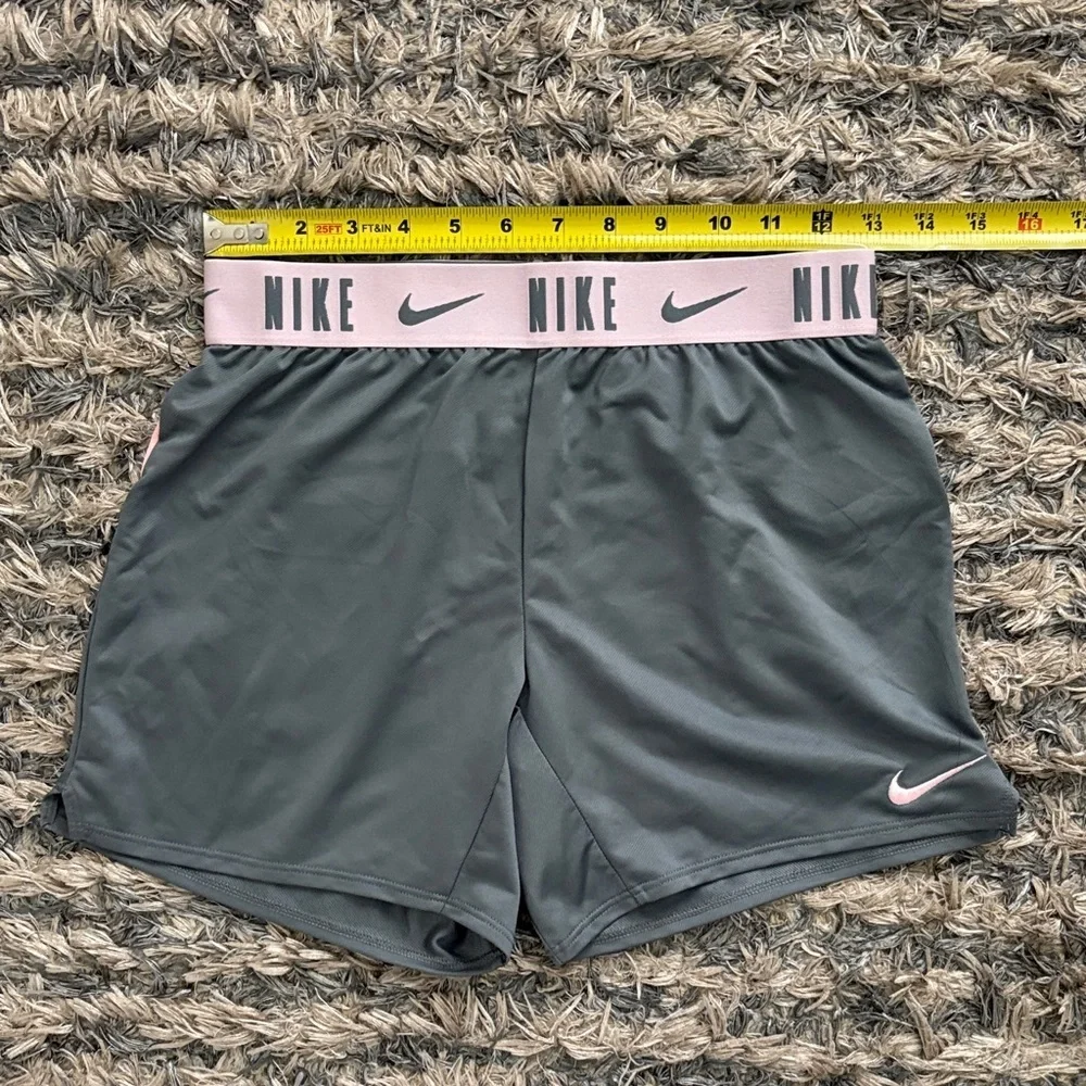 Nike DRI-FIT Women's Gray & Pink Athletic Shorts with Logo Waistband, Waist 26”